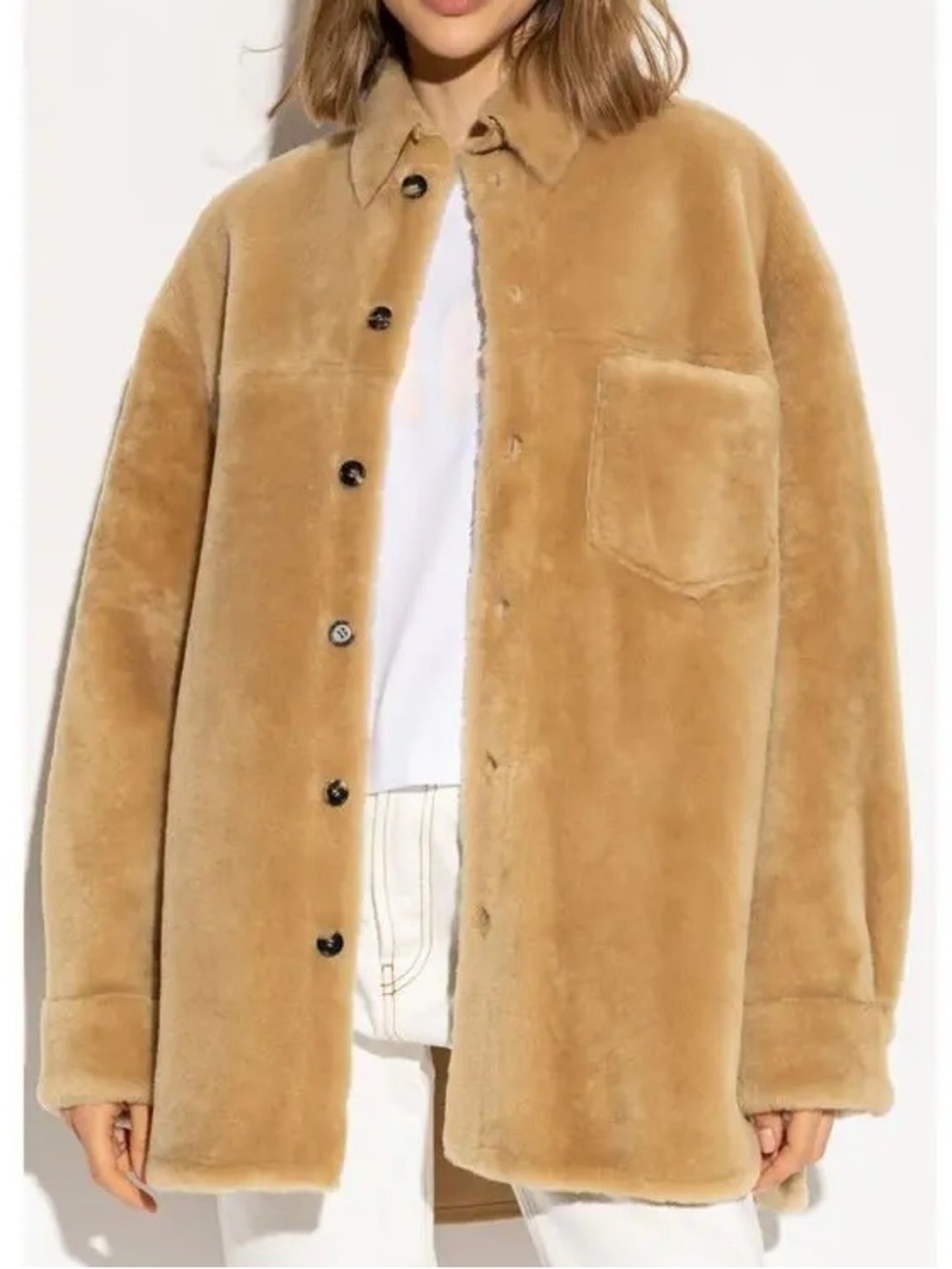 Marni Reversible Lamb Shearling Beige Button Up Jacket Shacket NWOT Size 36 IT